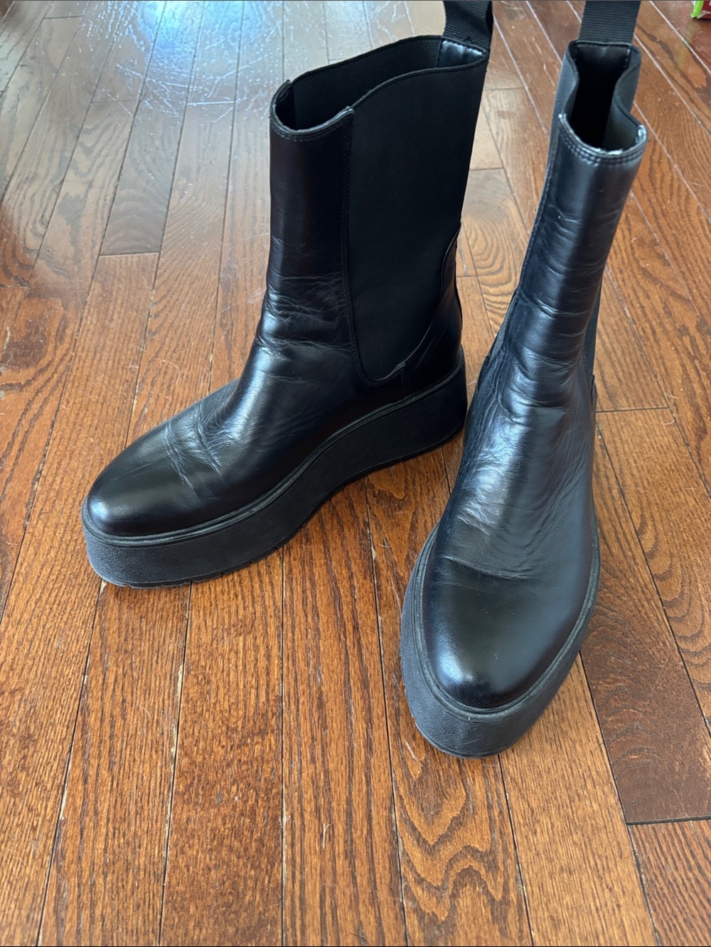 Zara Black Leather Platform Chelsea Boots